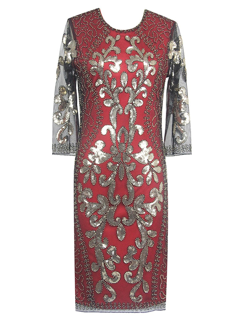 1920s 3/4 Sleeve Mesh Sequin Gatsby Dress, classic 1920s style elegant retro fashion - Image 5