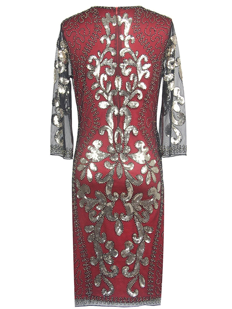1920s 3/4 Sleeve Mesh Sequin Gatsby Dress, classic 1920s style elegant retro fashion - Image 6