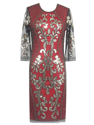She slips into this 1920s 3/4 Sleeve Mesh Sequin Gatsby Dress and suddenly it's a 1920s daydream