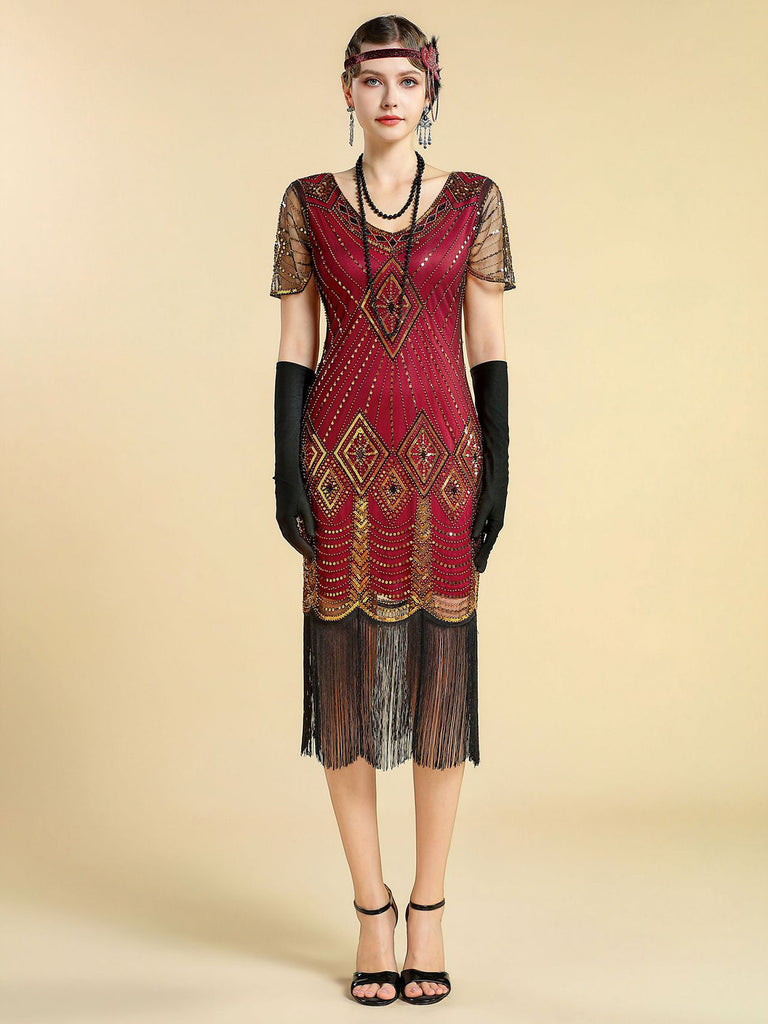 1920s V Neck Sequin Vintage Dress 15