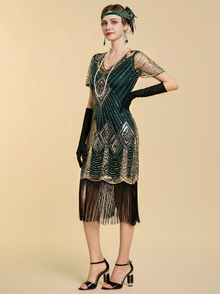 1920s V Neck Sequin Vintage Dress 6