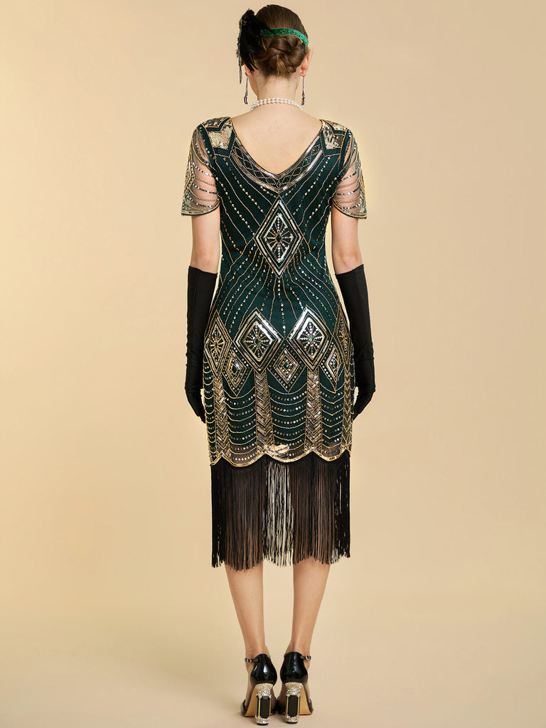 1920s V Neck Sequin Vintage Dress 7