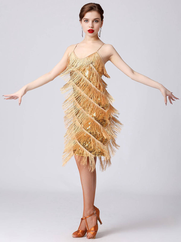 1920s Charleston Layered Tassel Straps Dress: wher