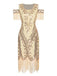 She slips into this 1920s Cold Shoulder Embroidered Fringe Sequins Dress and suddenly it's a 1920s daydream
