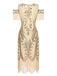 This 1920s Cold Shoulder Embroidered Fringe Sequins Dress wraps her in 1920s elegance, one twirl at a time