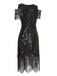 She slips into this 1920s Cold Shoulder Embroidered Fringe Sequins Dress and suddenly it's a 1920s daydream