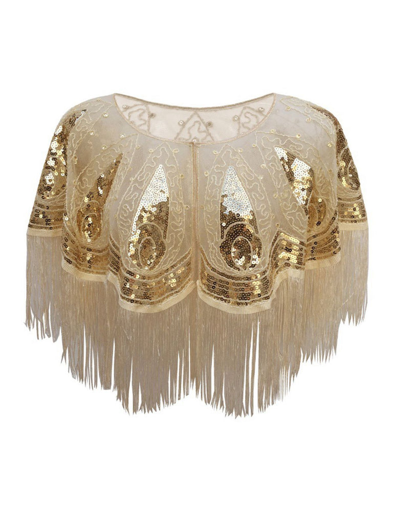1920s Crew Neck Sequined Tassel Cape - vintage fashion, retro style