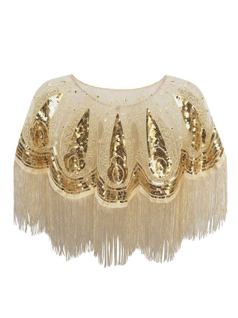 1920s Crew Neck Sequined Tassel Cape - vintage fashion, retro style