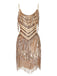 Beige 1920s Spaghetti Strap Fringe Sequins Party Dress - vintage dress, retro fashion, Gatsby party
