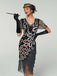 Black 1920s Peacock Sequin Beaded Fringe Flapper Dress - vintage dress, retro fashion, Gatsby party