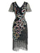 Black 1920s Peacock Sequin Beaded Fringe Flapper Dress - vintage dress, retro fashion, Gatsby party