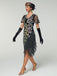 Black 1920s Peacock Sequin Beaded Fringe Flapper Dress - vintage dress, retro fashion, Gatsby party