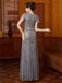 Gray 1920s Sequined Tulle Cap Sleeve Round Neck Dress - vintage dress, retro fashion, Gatsby party
