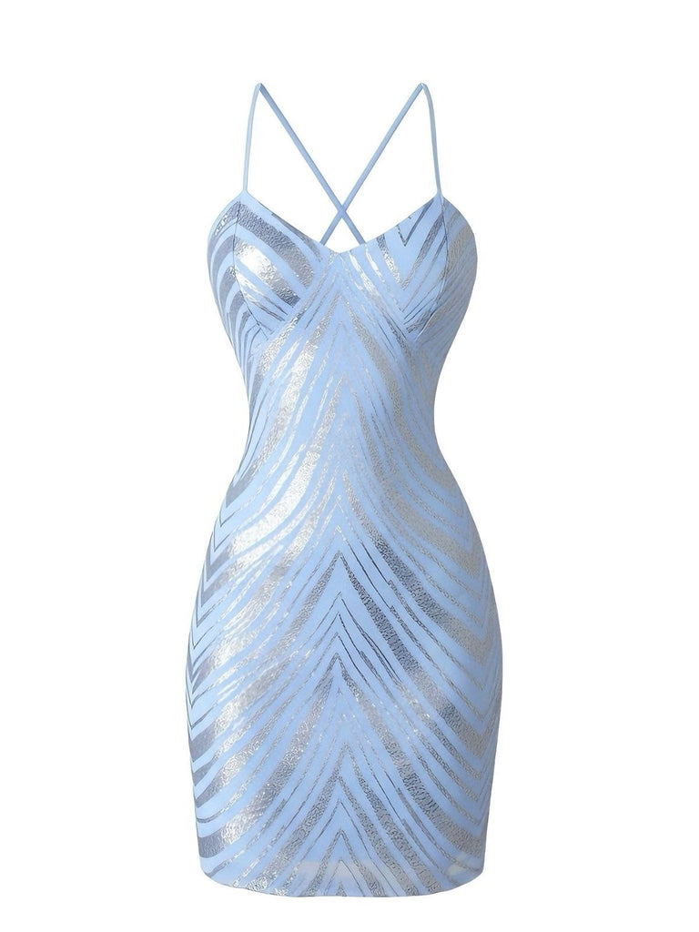 1920s Spaghetti Strap Sequin Chevron Backless Party Dress - vintage dress, retro fashion, Gatsby party