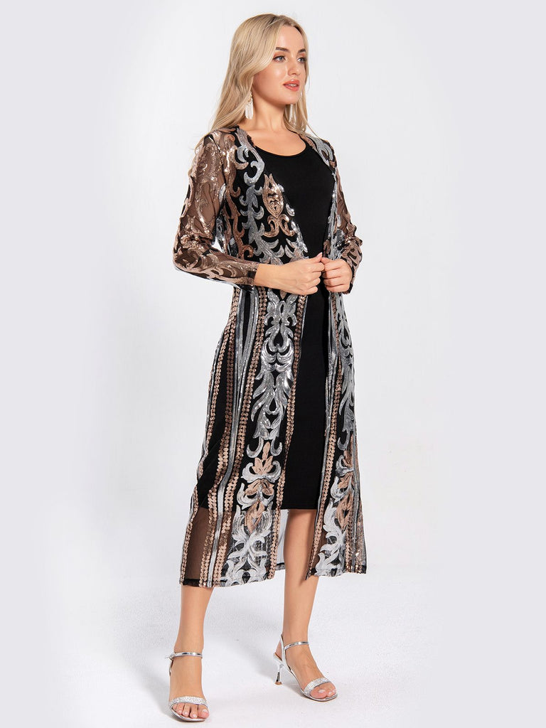 This 1920s Embroidered Long Sheer Sequin Cardigan whispers 1920s secrets to those who notice