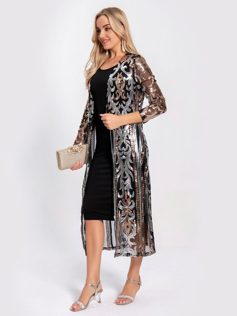 1920s Embroidered Long Sheer Sequin Cardigan — 1920s vintage charm for her modern wardrobe