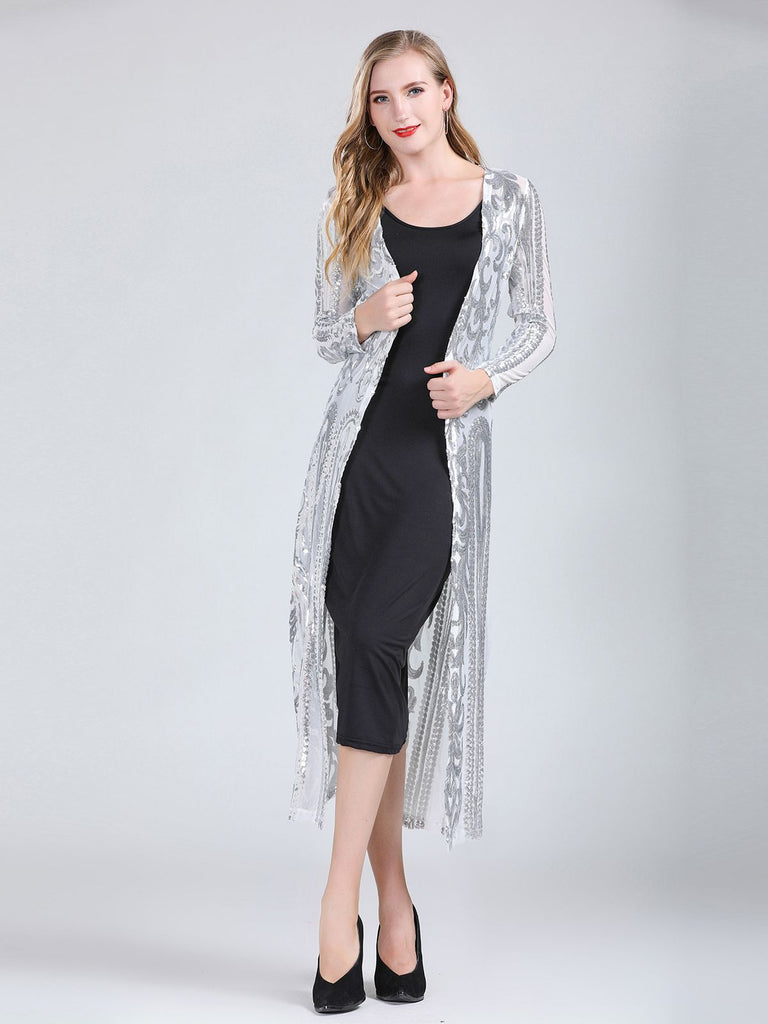 1920s Embroidered Long Sheer Sequin Cardigan: timeless 1920s elegance she makes her own