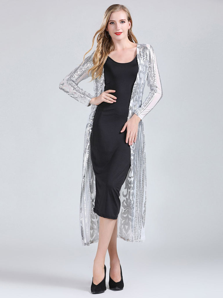 This 1920s Embroidered Long Sheer Sequin Cardigan whispers 1920s secrets to those who notice