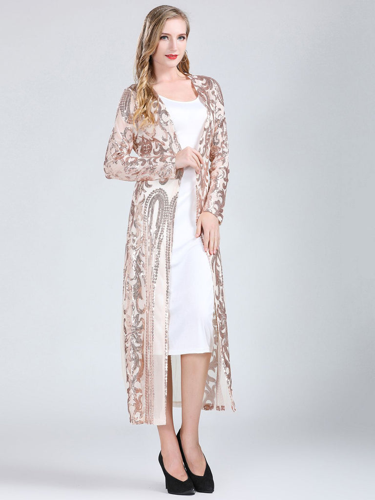 1920s Embroidered Long Sheer Sequin Cardigan: timeless 1920s elegance she makes her own