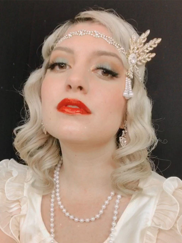 1920s Fringe Pearl Rhinestone Headband, classic vintage style elegant retro fashion