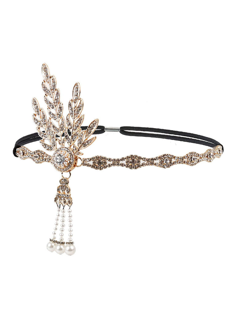 1920s Fringe Pearl Rhinestone Headband, classic vintage style elegant retro fashion