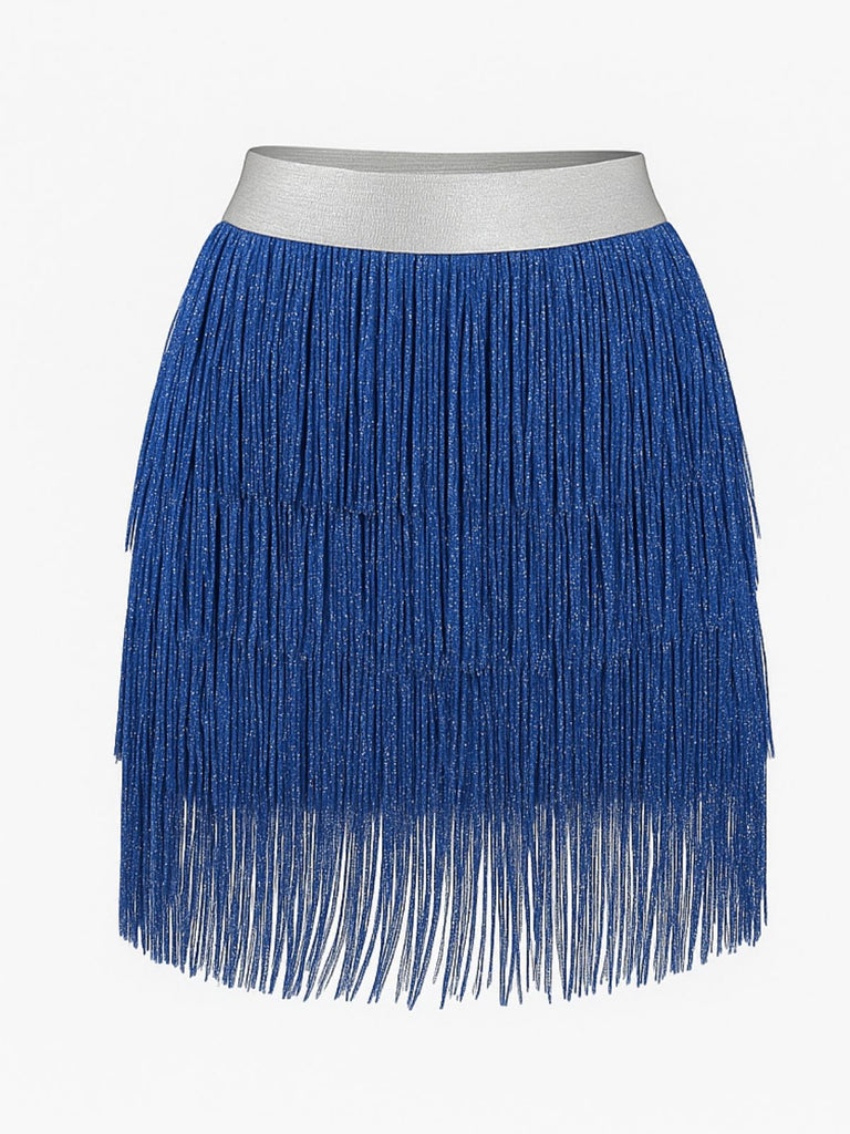1920s Fringe Solid Elastic Waist Skirt - vintage skirt, retro style