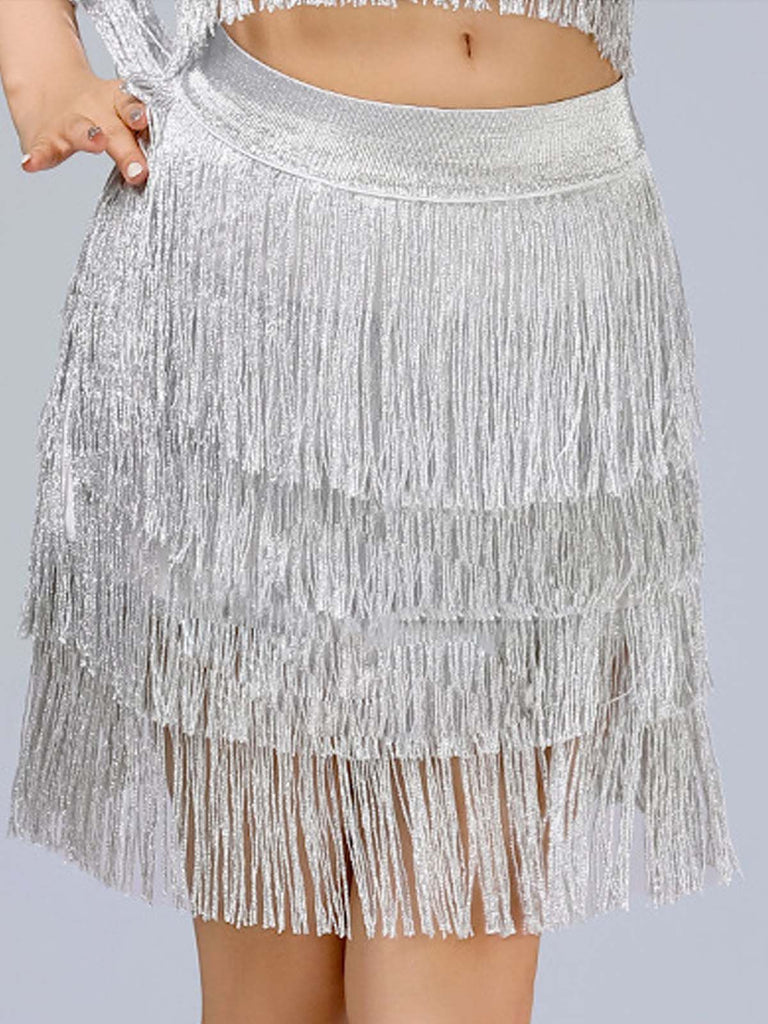 1920s Fringe Solid Elastic Waist Skirt - vintage skirt, retro style