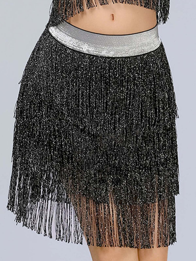 1920s Fringe Solid Elastic Waist Skirt - vintage skirt, retro style