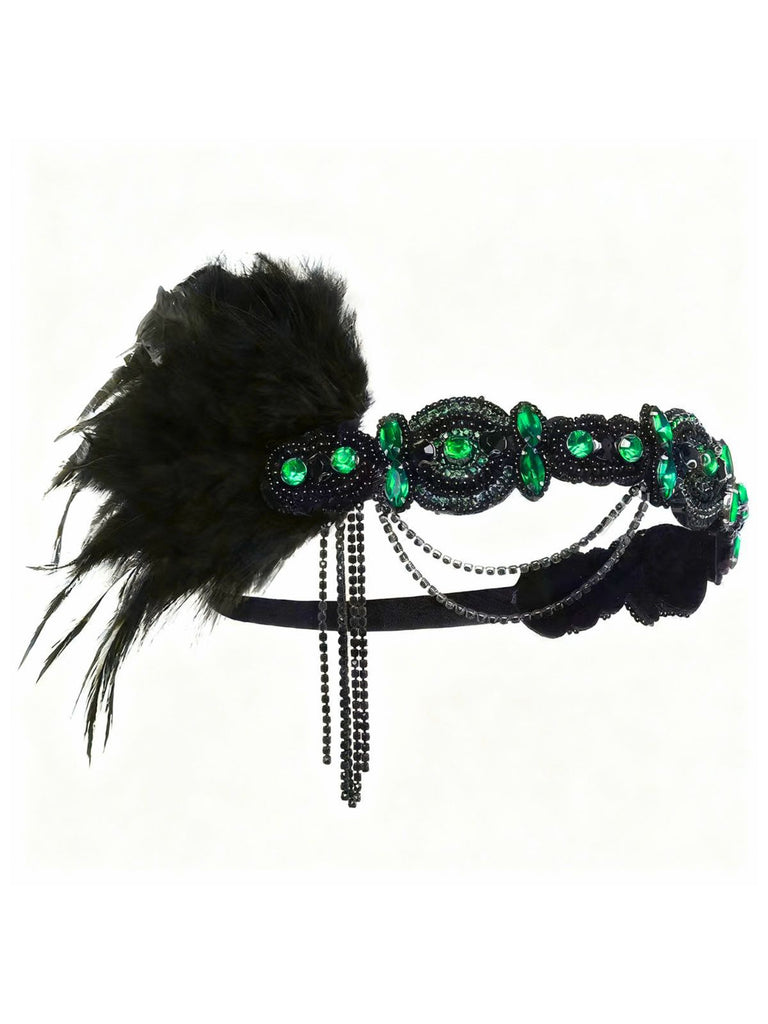 1920s Gatsby Feather Crystal Flapper Headband - vintage fashion, retro style