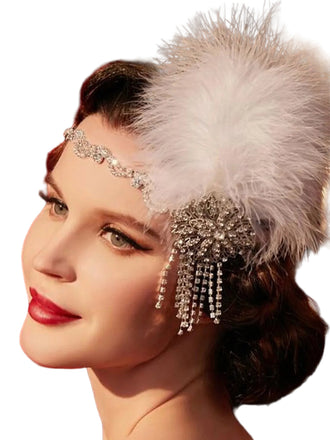 1920s Gatsby Feather Rhinestone Floral Headpiece - vintage fashion, retro style