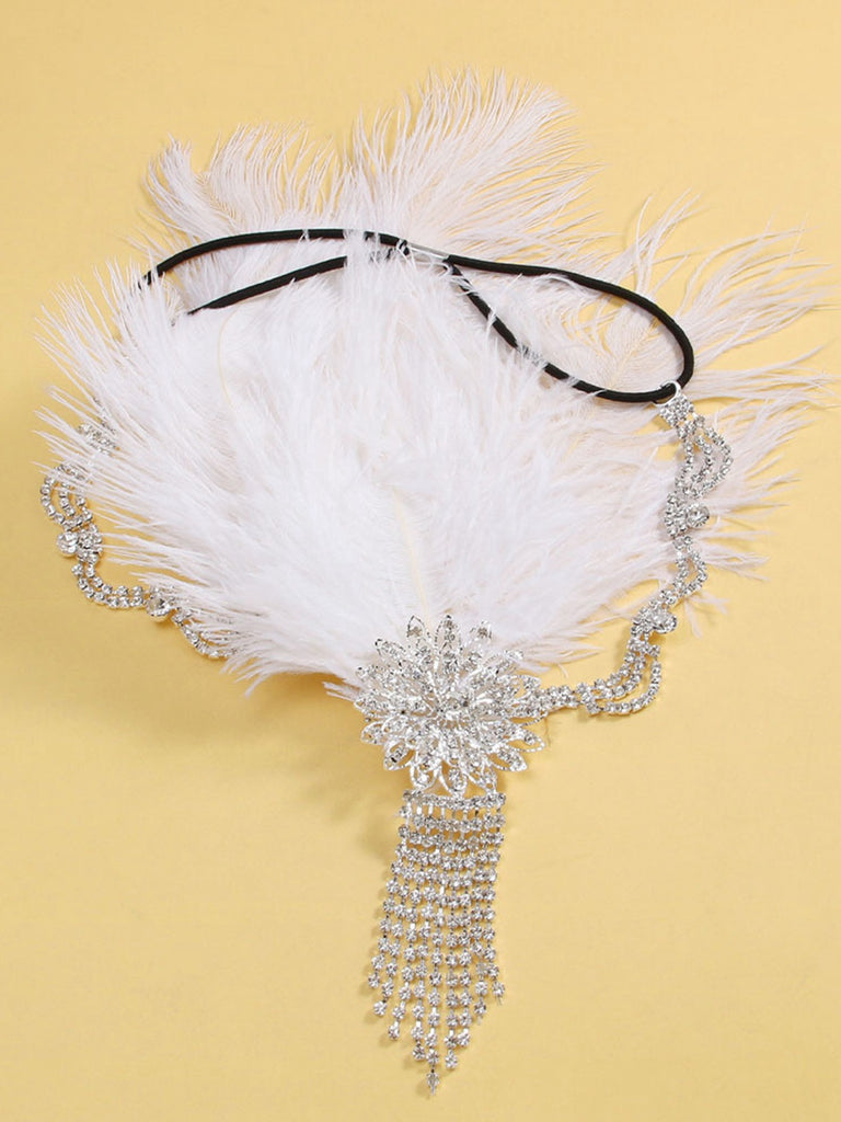 1920s Gatsby Feather Rhinestone Floral Headpiece - vintage fashion, retro style