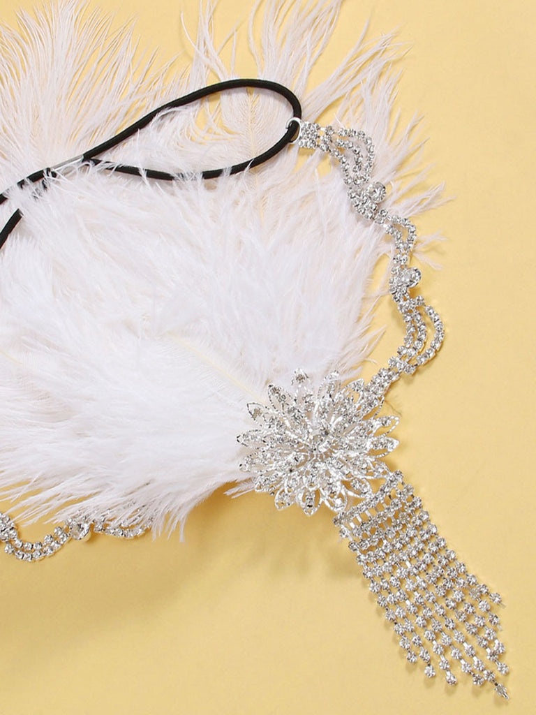 1920s Gatsby Feather Rhinestone Floral Headpiece - vintage fashion, retro style