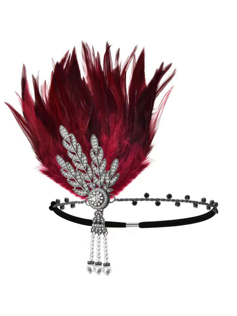 1920s Gatsby Feather Rhinestone Prom Headband - vintage fashion, retro style
