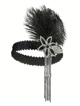 1920s Gatsby Feather Sequin Beaded Headpiece - vintage fashion, retro style