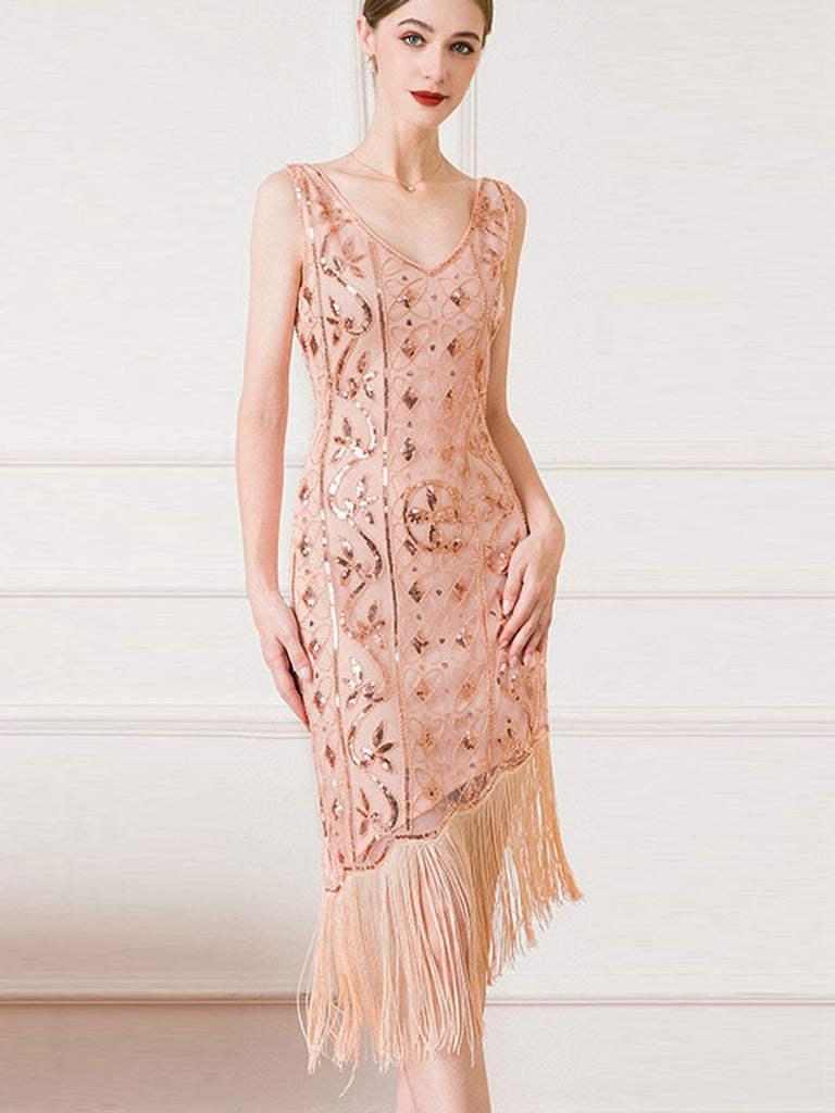 1920s Gatsby Sequins Tassel Oblique Hem Dress — the kind of 1920s dress that makes strangers smile