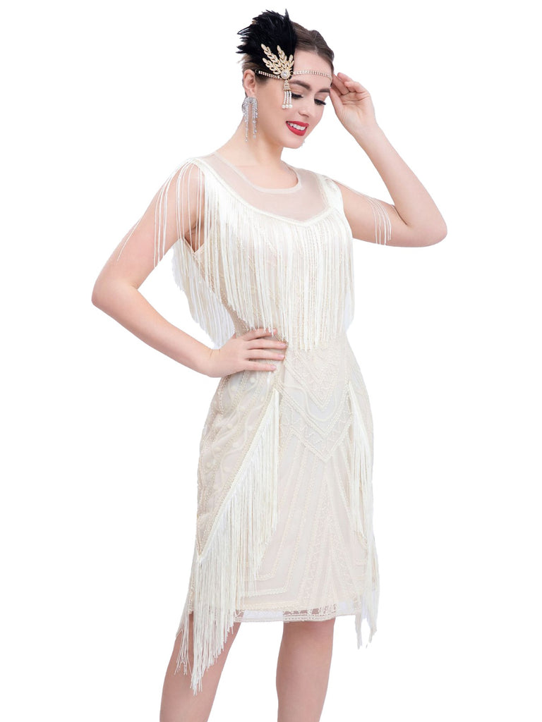 1920s Gatsby Sheer Neck Tassel Sequins Dress — the kind of 1920s dress that makes strangers smile