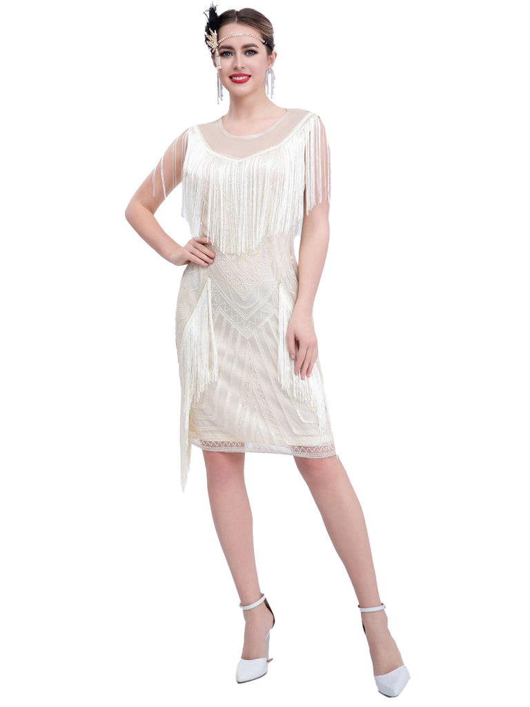 1920s Gatsby Sheer Neck Tassel Sequins Dress — a 1920s silhouette that turns sidewalks into runways