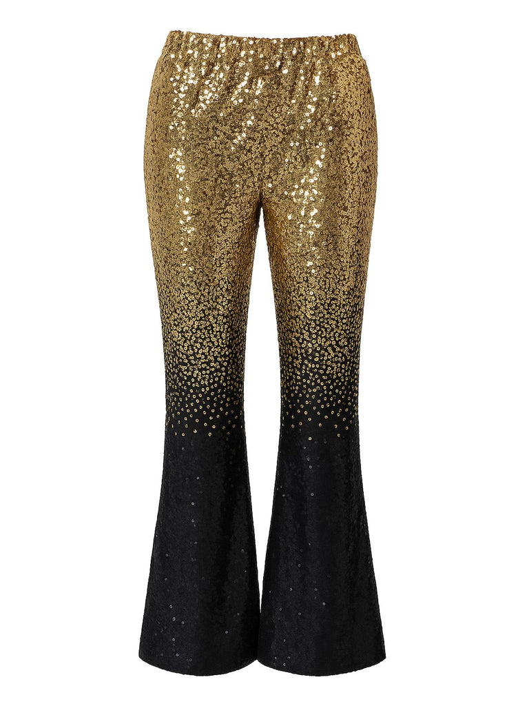 1920s Gradient Sequin Flared Pants - vintage fashion, retro style, elegant red