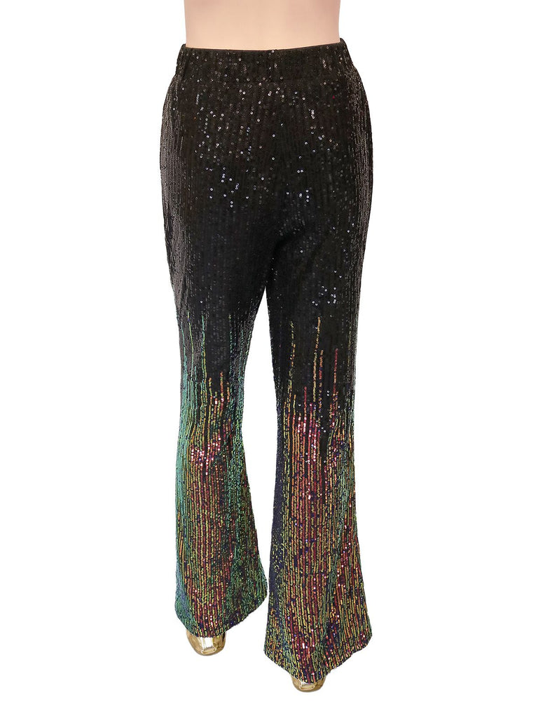 1920s Gradient Sequin Flared Pants - vintage fashion, retro style, elegant red