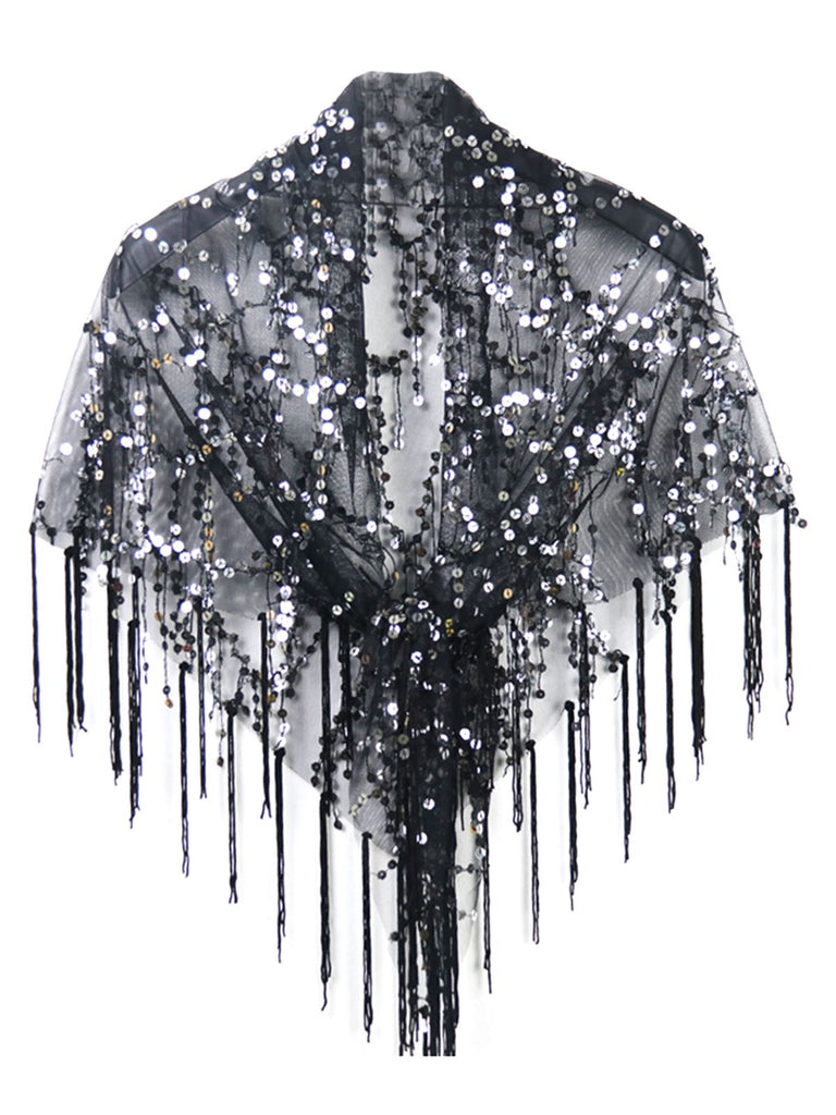 1920s Hollow Tassel Lace-Up Sequined Cape - vintage fashion, retro style