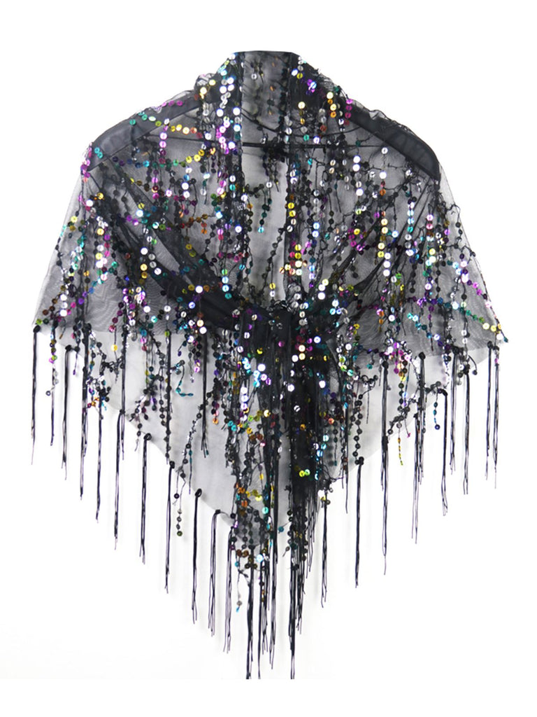 1920s Hollow Tassel Lace-Up Sequined Cape - vintage fashion, retro style