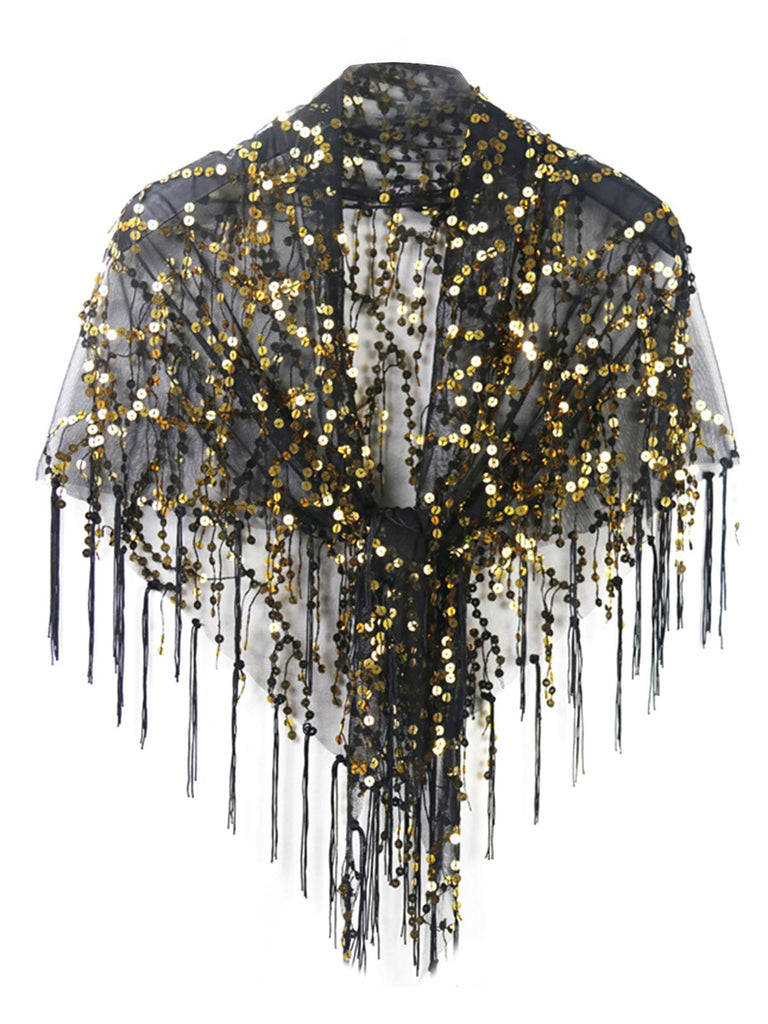 1920s Hollow Tassel Lace-Up Sequined Cape - vintage fashion, retro style
