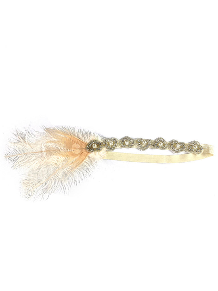 1920s Pearl Alloy Feather Hair Accessory - vintage fashion, retro style