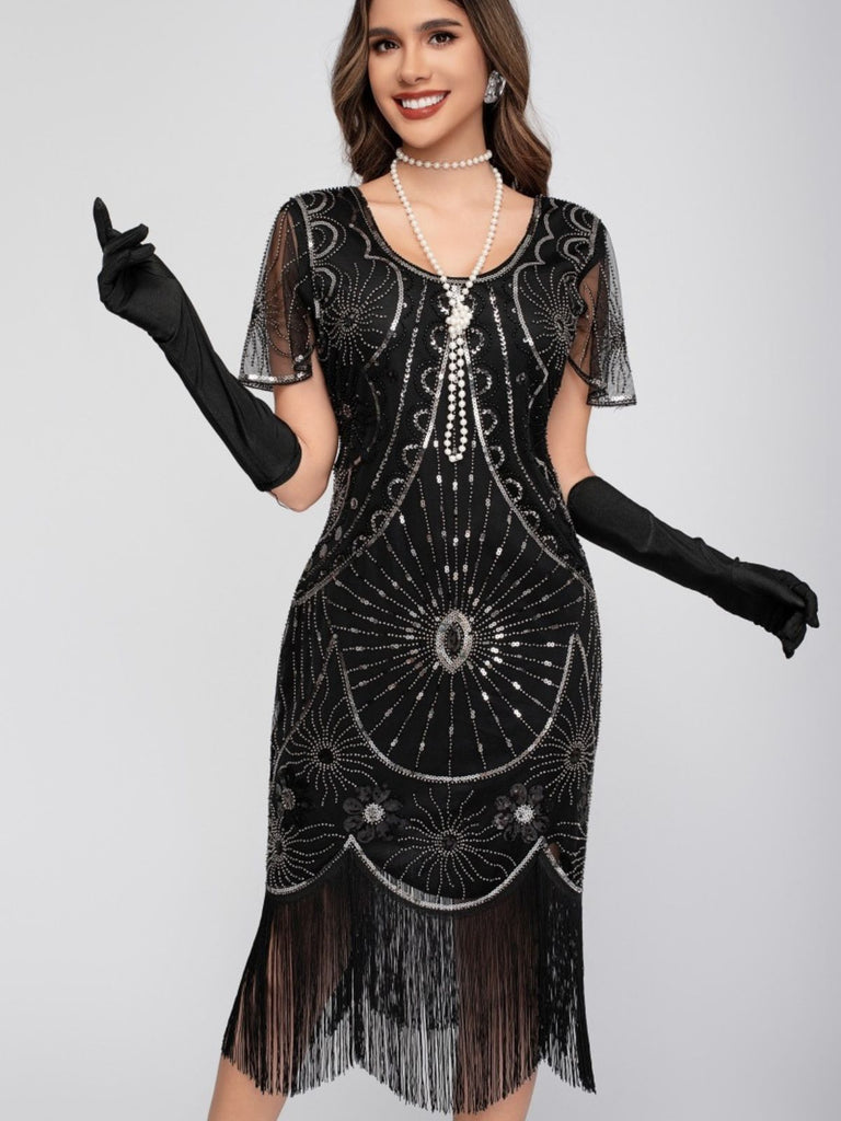 1920s Scoop Neck Sequin Fringe Flapper Dress - vintage dress, retro fashion, Gatsby party