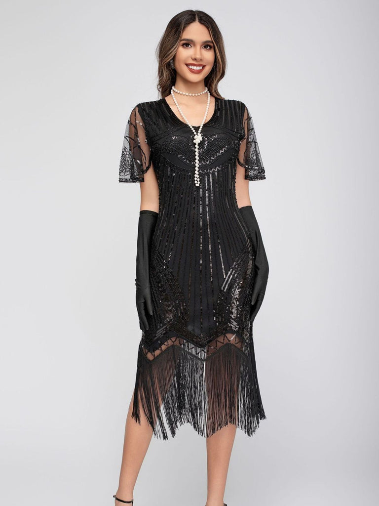 1920s Scoop Neck Sequin Tassels Charleston Dress - vintage dress, retro fashion, Gatsby party