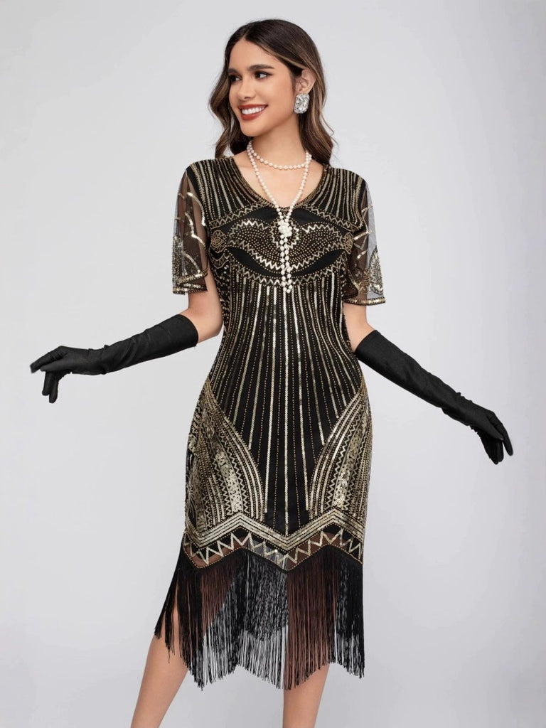 1920s Scoop Neck Sequin Tassels Charleston Dress - vintage dress, retro fashion, Gatsby party