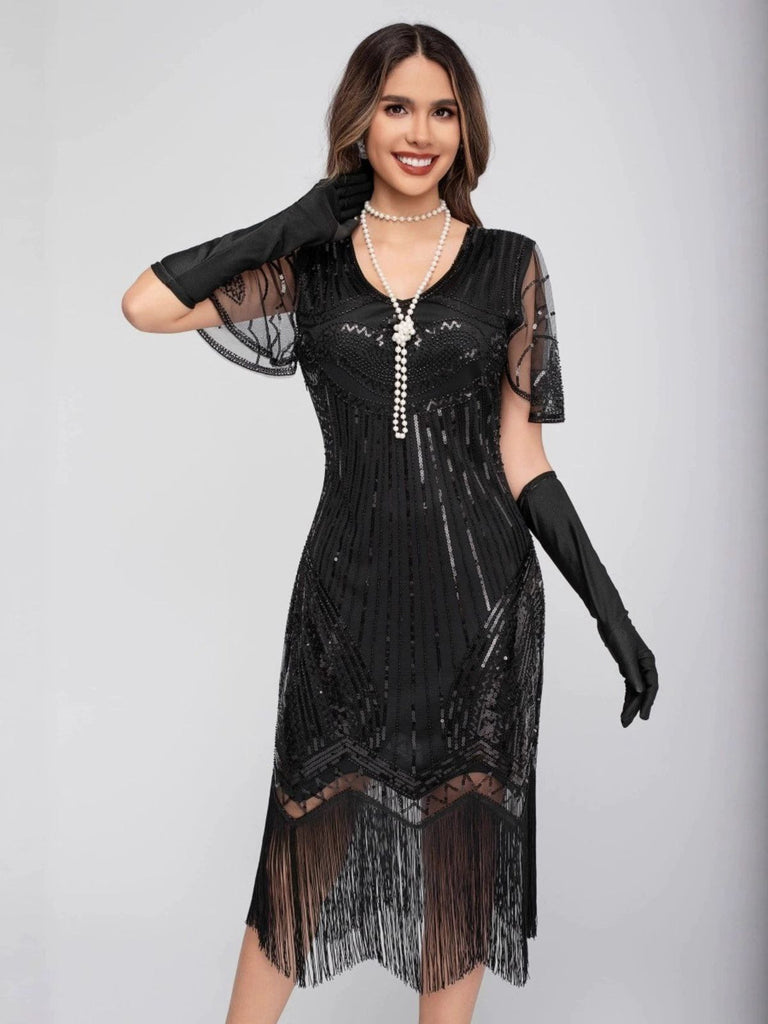 1920s Scoop Neck Sequin Tassels Charleston Dress - vintage dress, retro fashion, Gatsby party