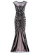1920s Sequin Art Deco Maxi Dress, classic vintage style elegant retro fashion