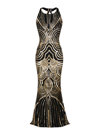 1920s Sequin Backless Formal Dress, classic vintage style elegant retro fashion