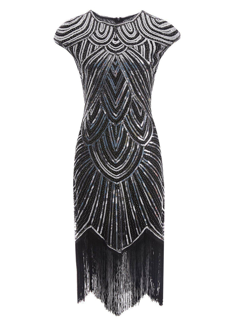 Wine 1920s Sequin Beaded Fringed Dress, classic 1920s style elegant retro fashion - Image 11